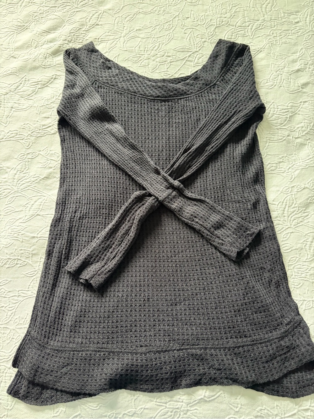 We the free Waffle-Knit Long Sleeve Women's Top - Charcoal Gray medium